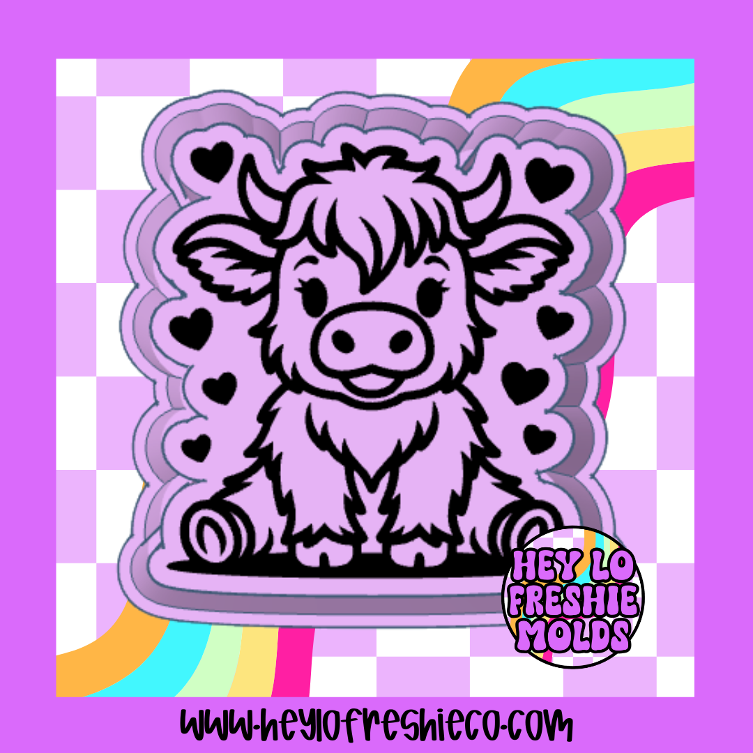 Highland Cow With Hearts Silicone Mold