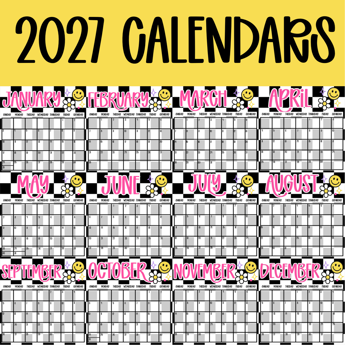 2027 Calendar - Checkered Groovy