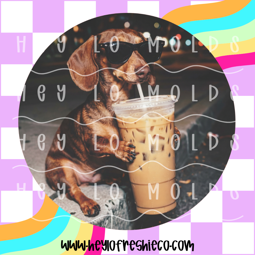 Round Cardstock 111 | Iced Coffee Weenie Dog