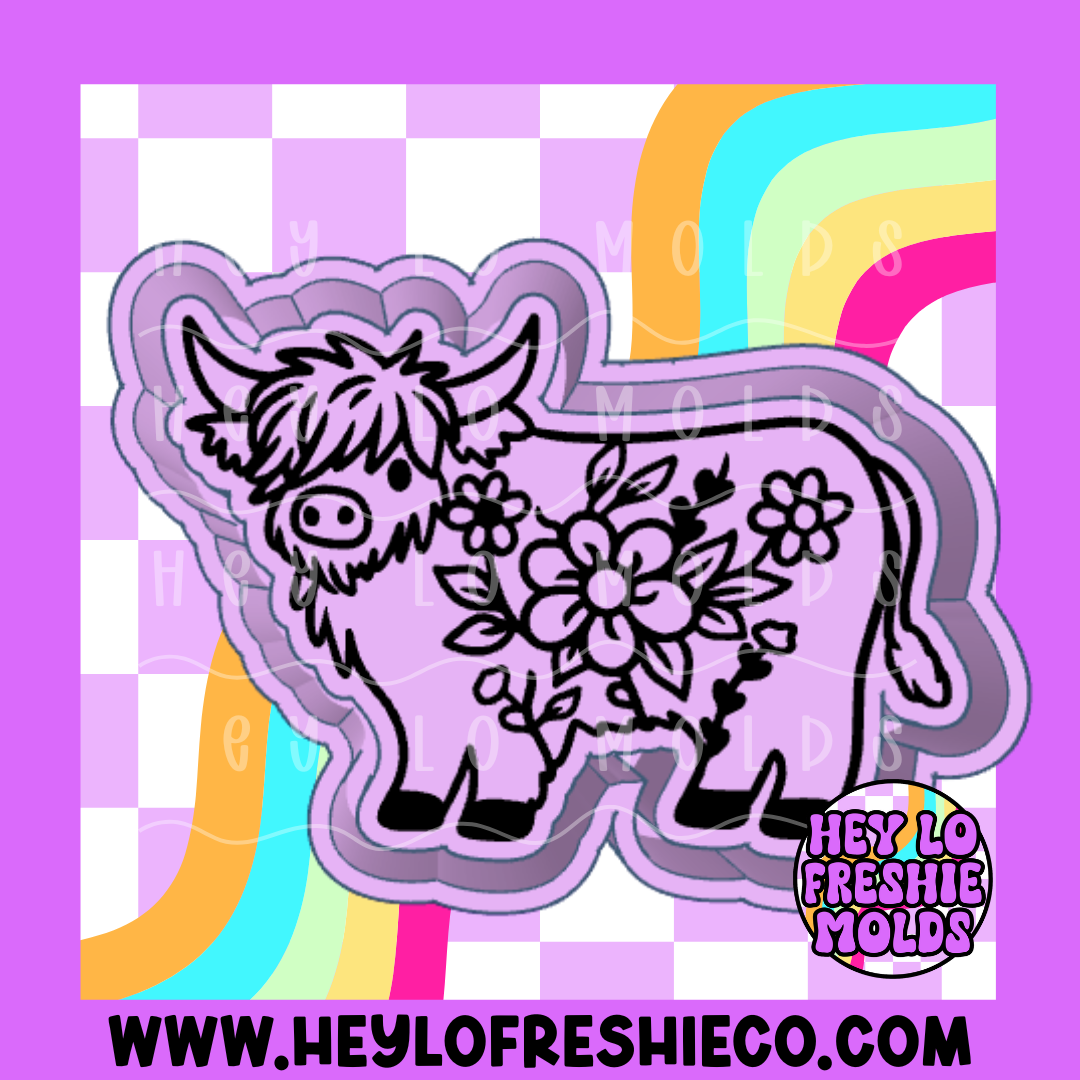 Floral Highland Cow Silicone Mold