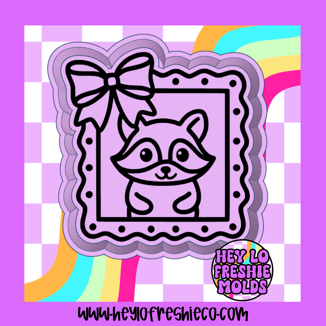 Raccoon In Bow Frame Silicone Mold