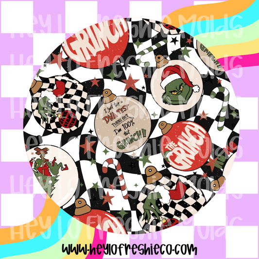 Round Cardstock | Green Guy Ornaments Checkered