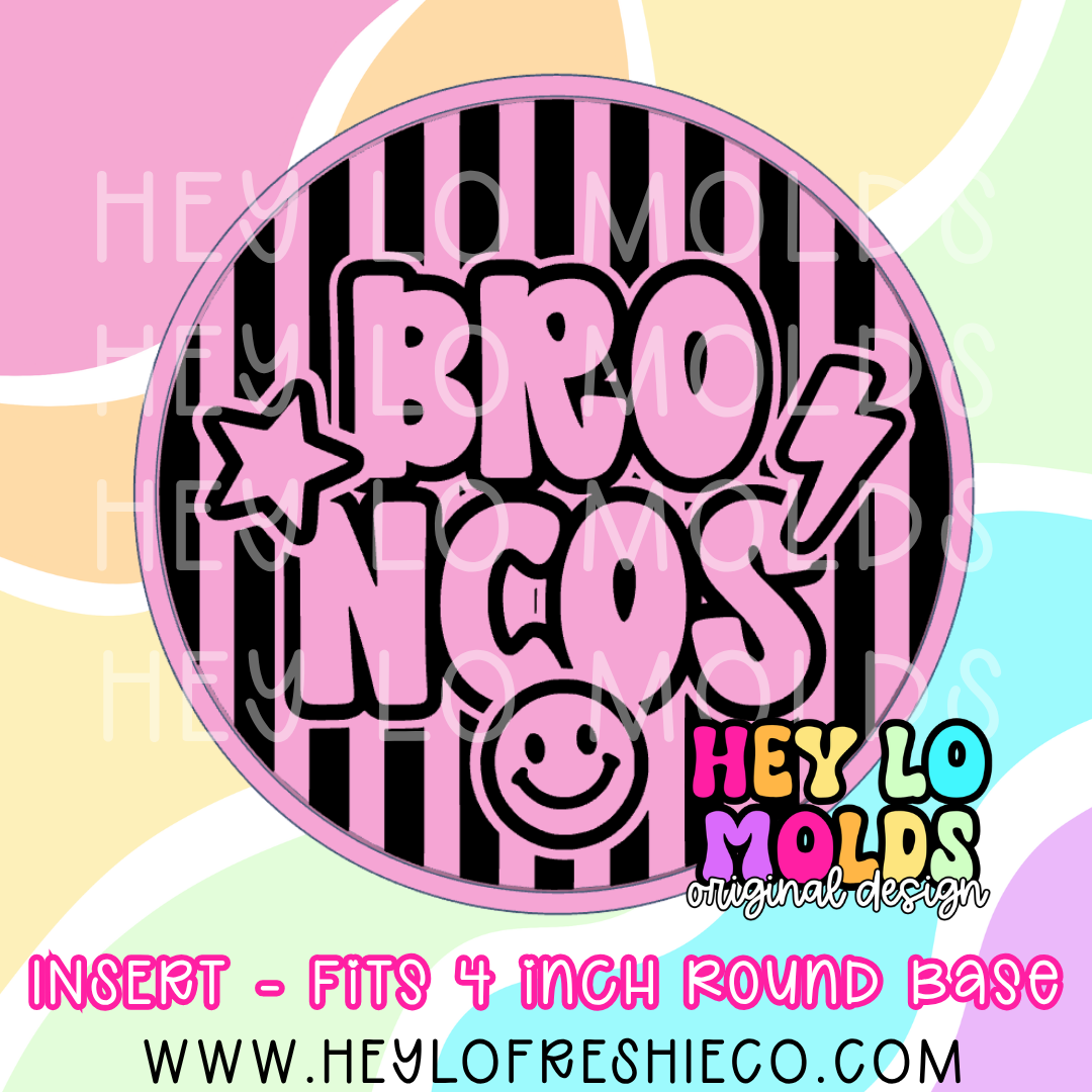 4 Inch Round Insert - Preppy Team Name: Broncos