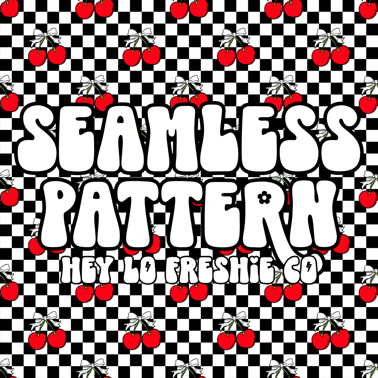 SEAMLESS PATTERN DIGITAL DOWNLOAD: Black Checkered Cherries