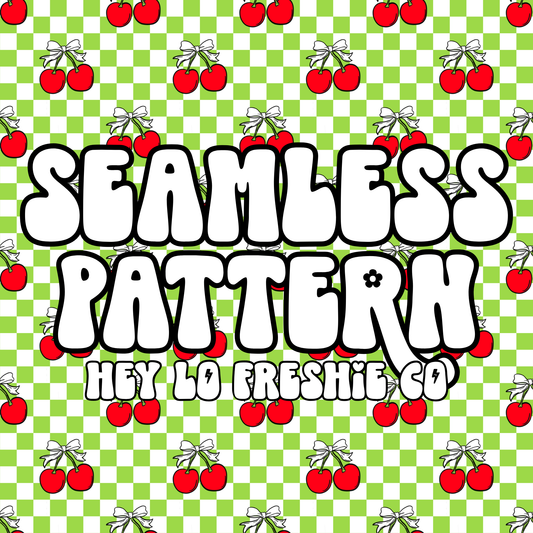 SEAMLESS PATTERN DIGITAL DOWNLOAD: Green Checkered Cherries