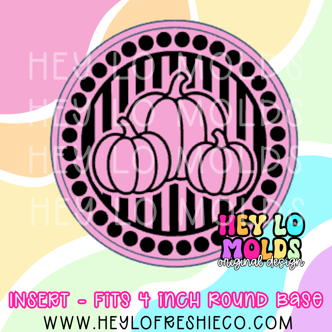4 Inch Round Insert - 3 Pumpkins In Dotted Frame